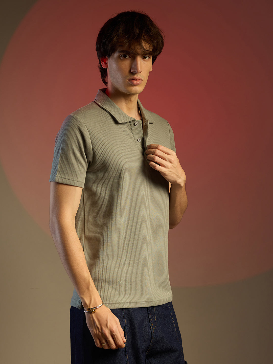 Ribbed Polo T-Shirt