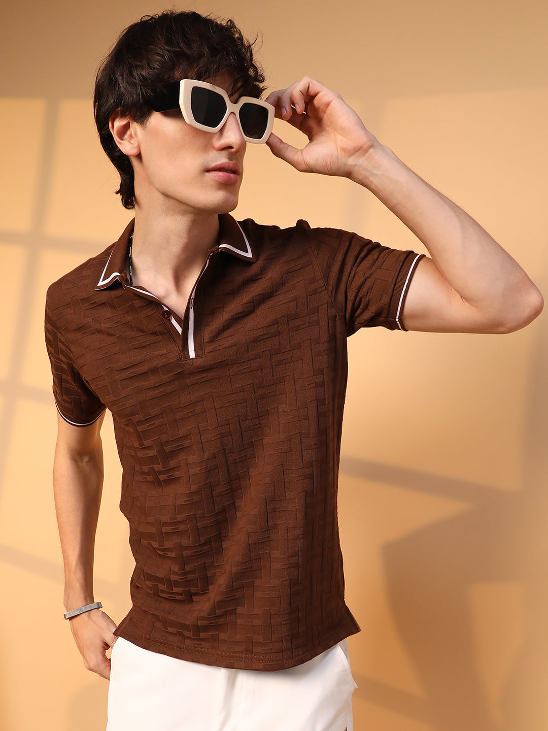 Weave-Textured Polo T-Shirt