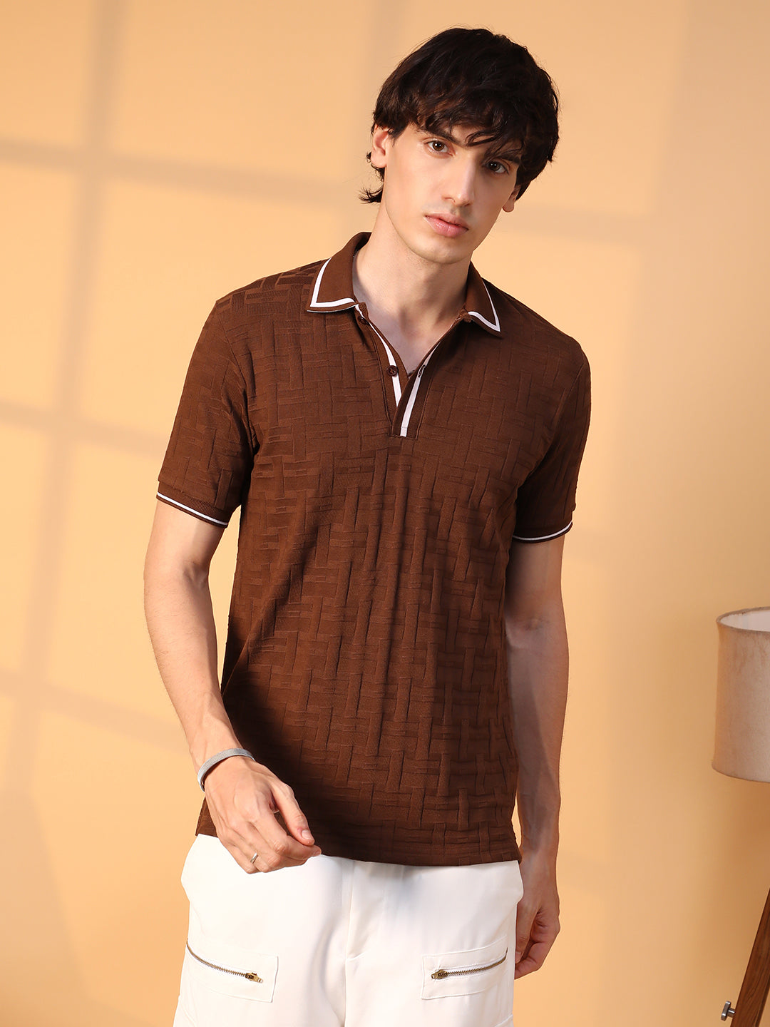 Weave-Textured Polo T-Shirt