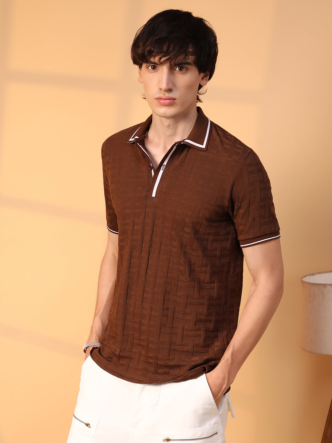 Weave-Textured Polo T-Shirt