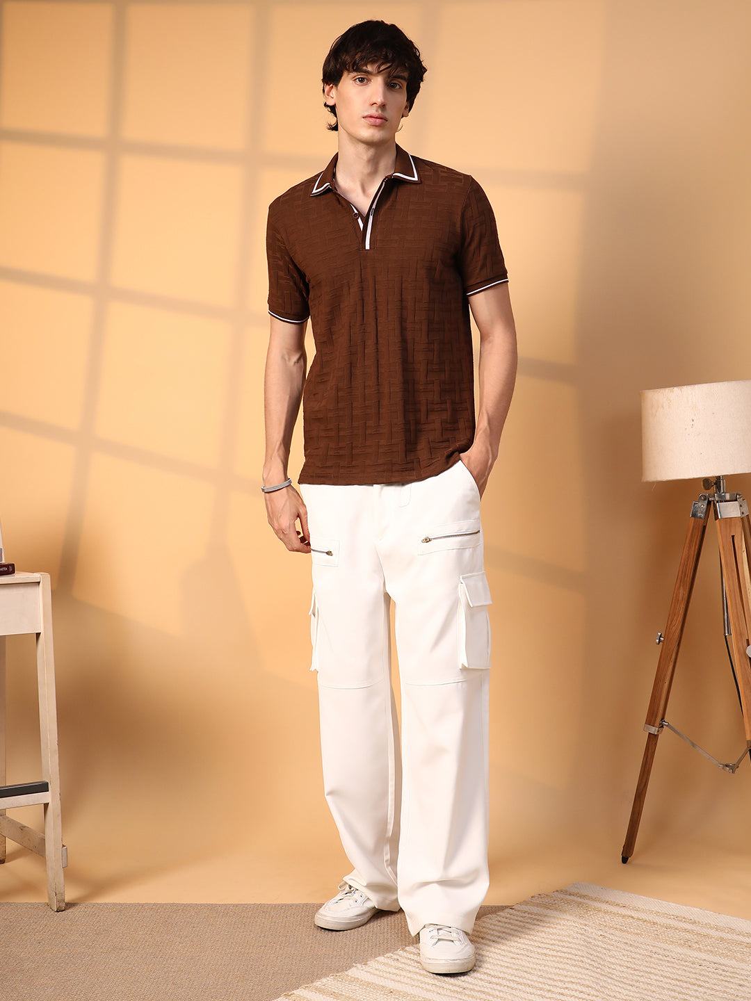 Weave-Textured Polo T-Shirt