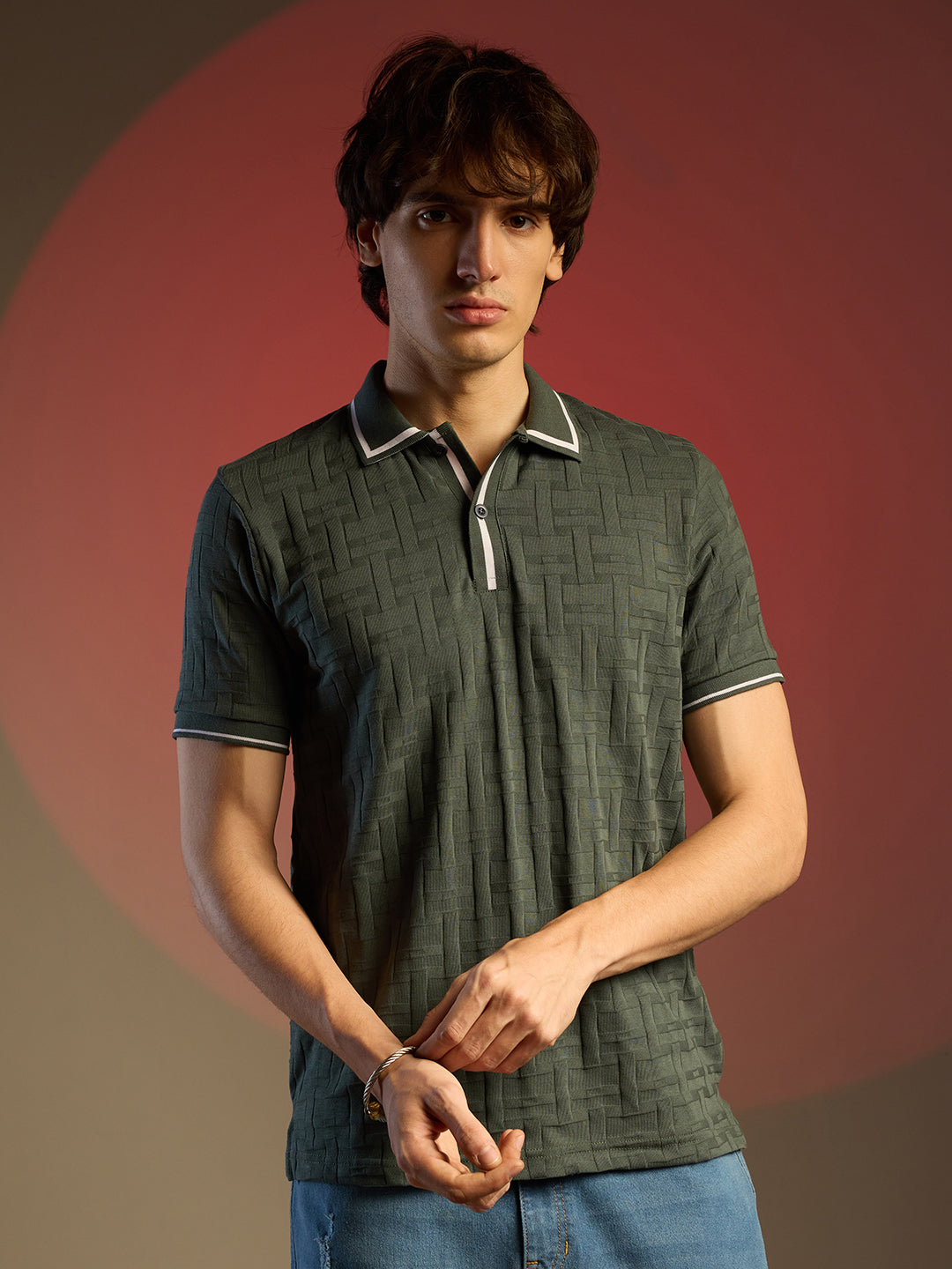 Weave-Textured Polo T-Shirt