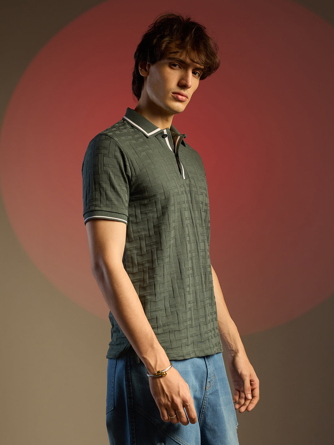 Weave-Textured Polo T-Shirt