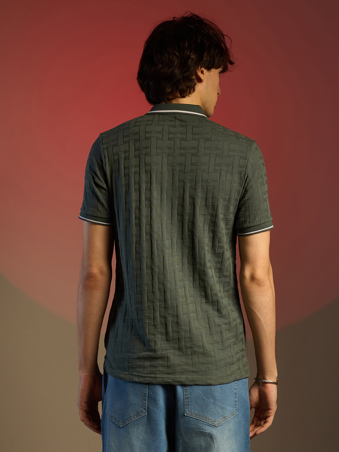 Weave-Textured Polo T-Shirt