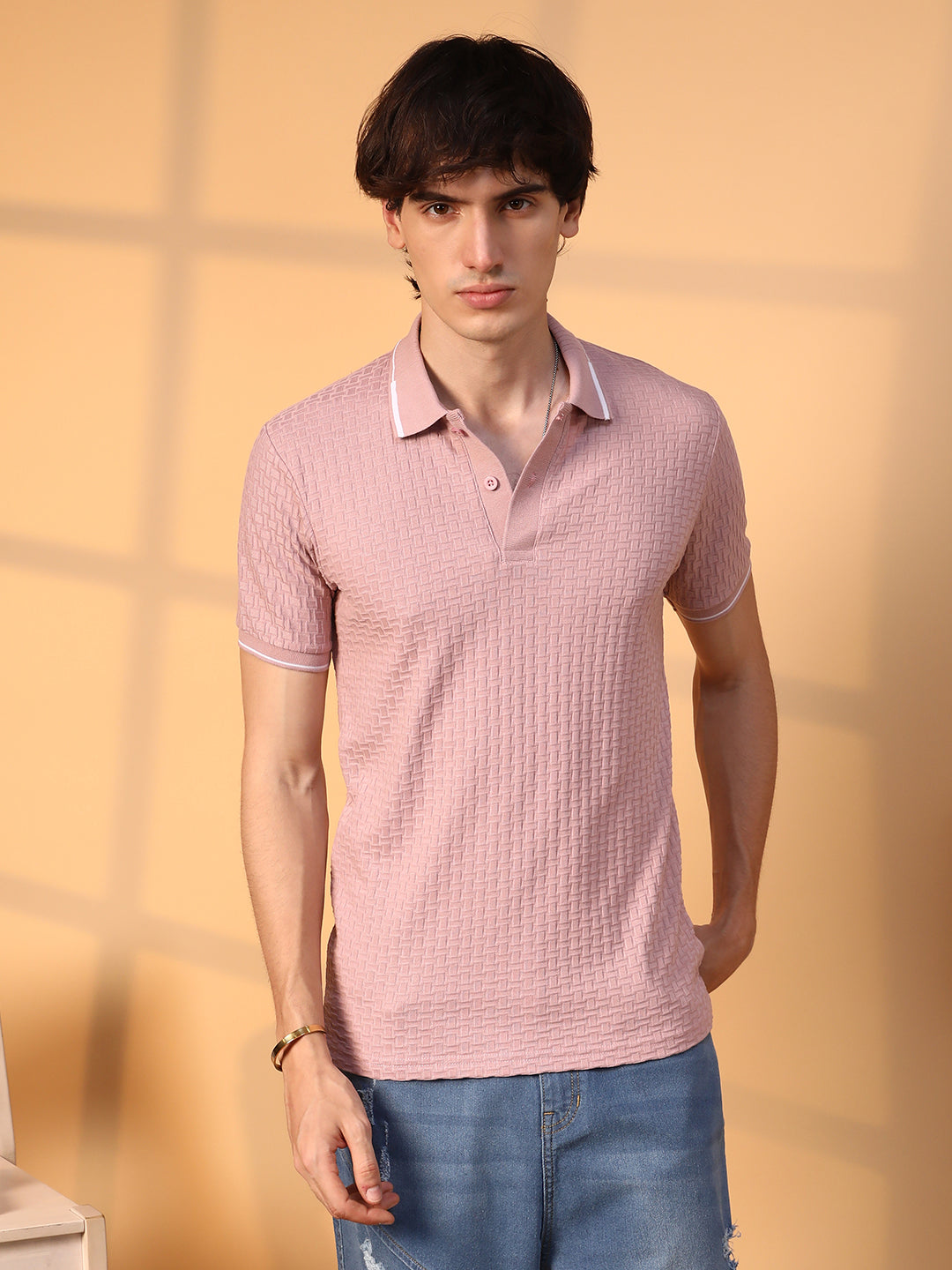 Interweave-Textured Polo T-Shirt