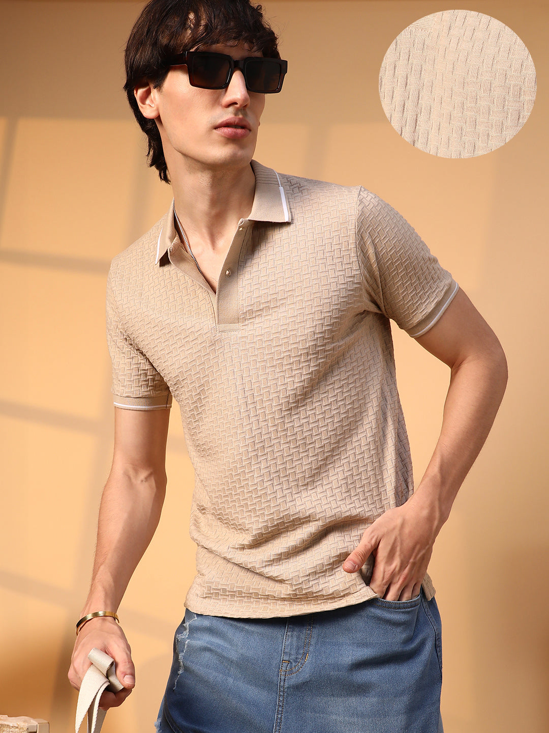 Interweave-Textured Polo T-Shirt