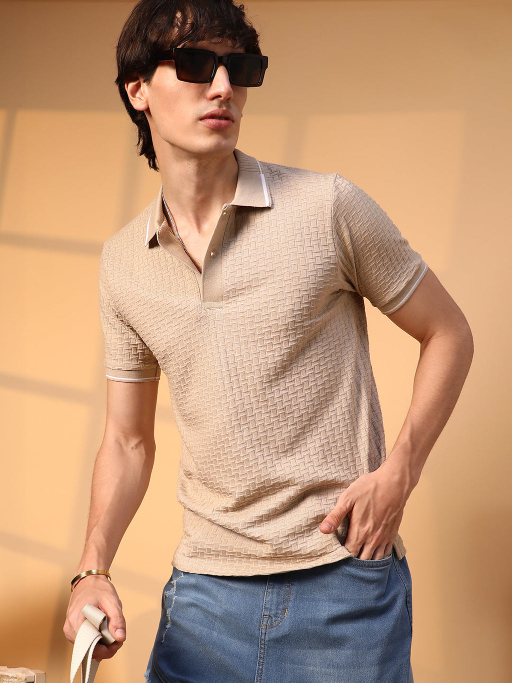 Interweave-Textured Polo T-Shirt