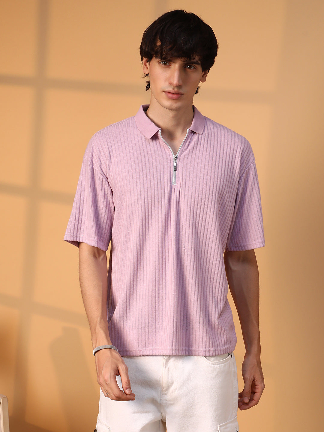 Ribbed Oversized Polo T-Shirt