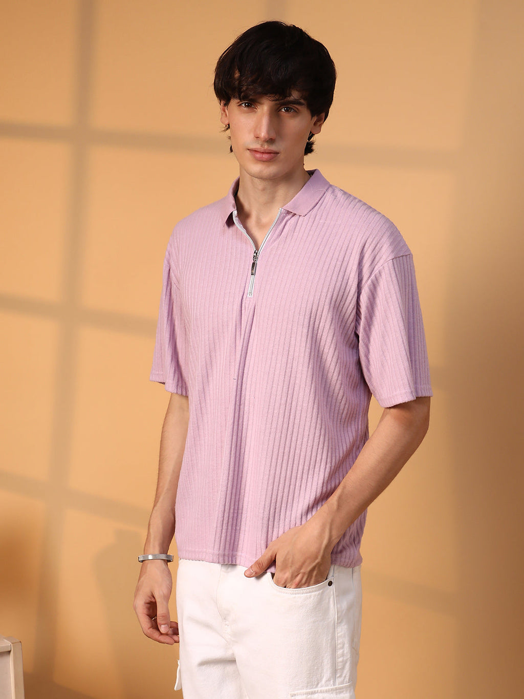 Ribbed Oversized Polo T-Shirt