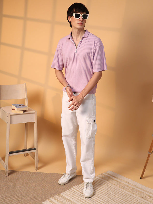 Ribbed Oversized Polo T-Shirt