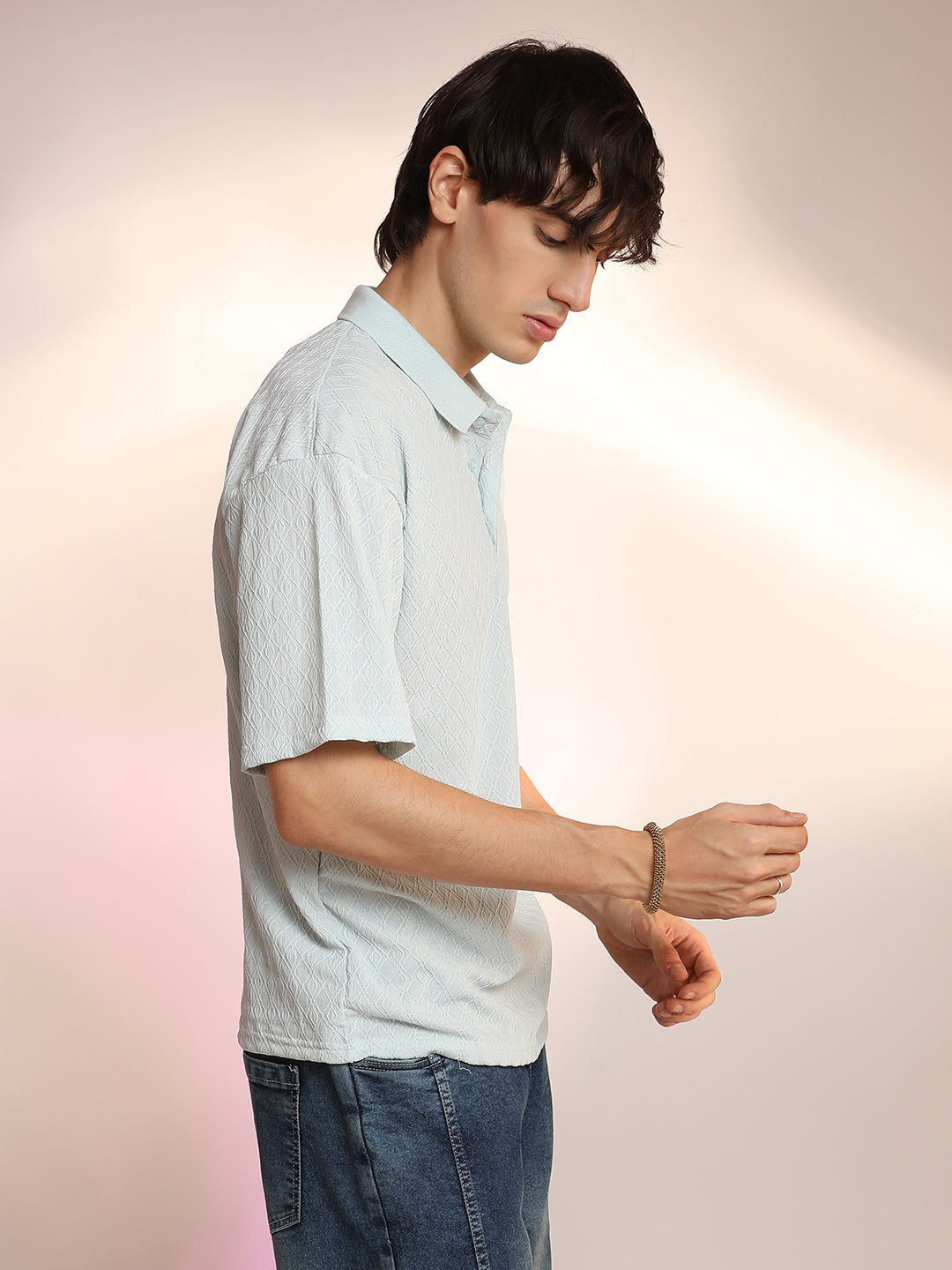 Rhombus-Textured Polo T-Shirt