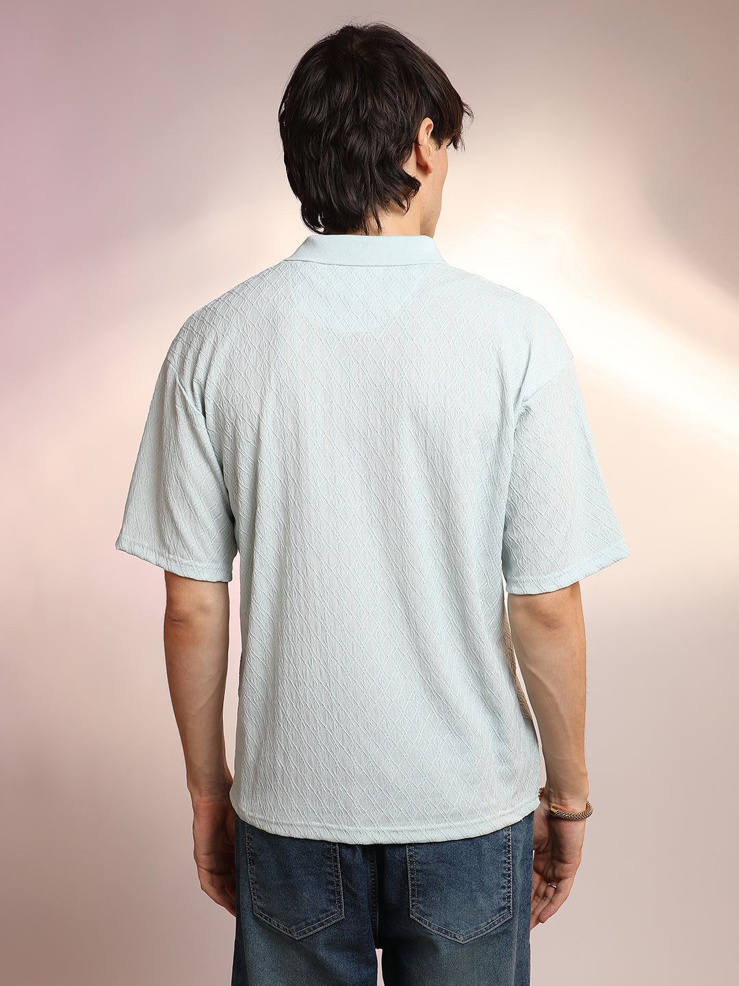 Rhombus-Textured Polo T-Shirt