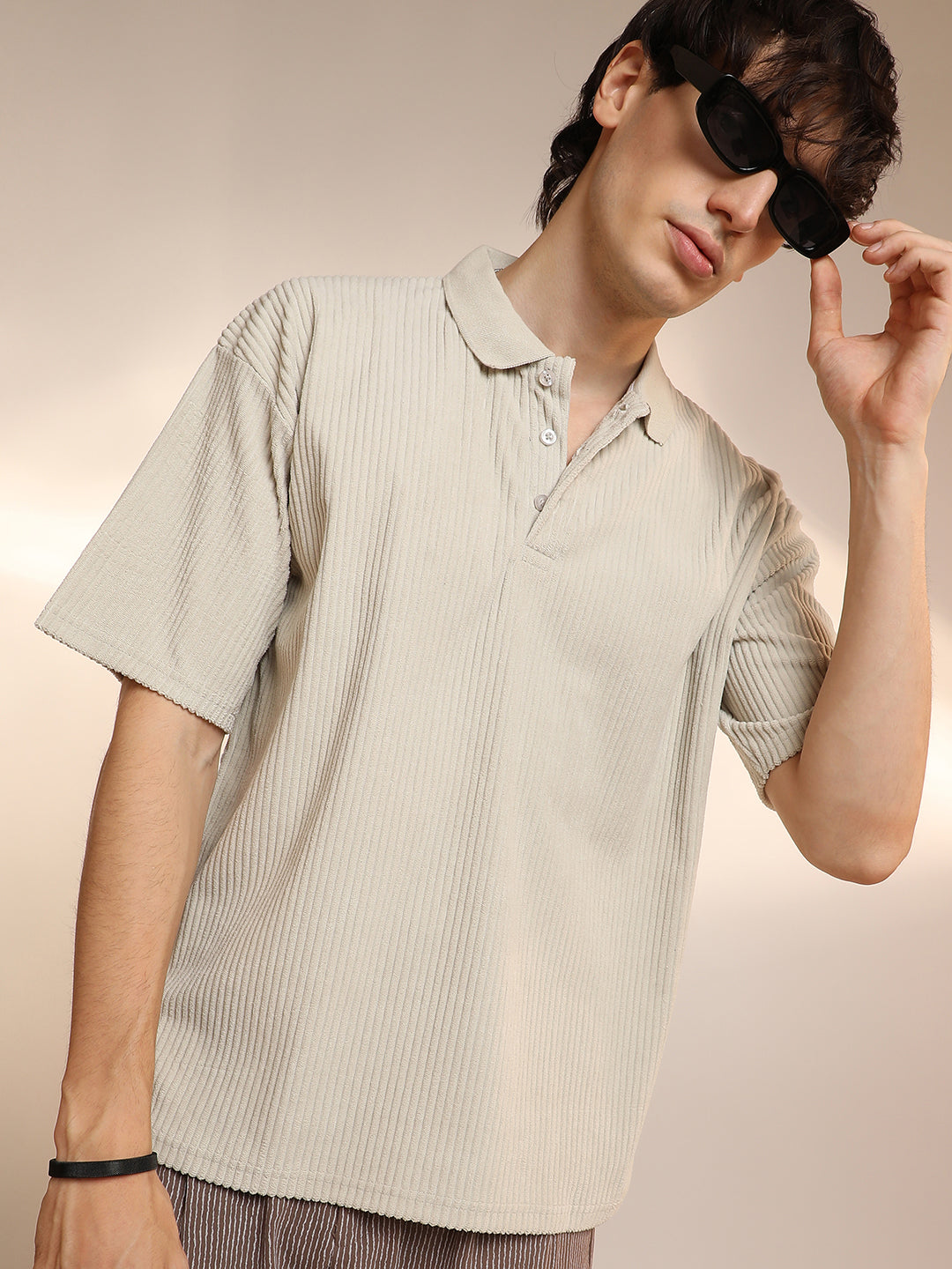 Ribbed Oversized Polo T-Shirt