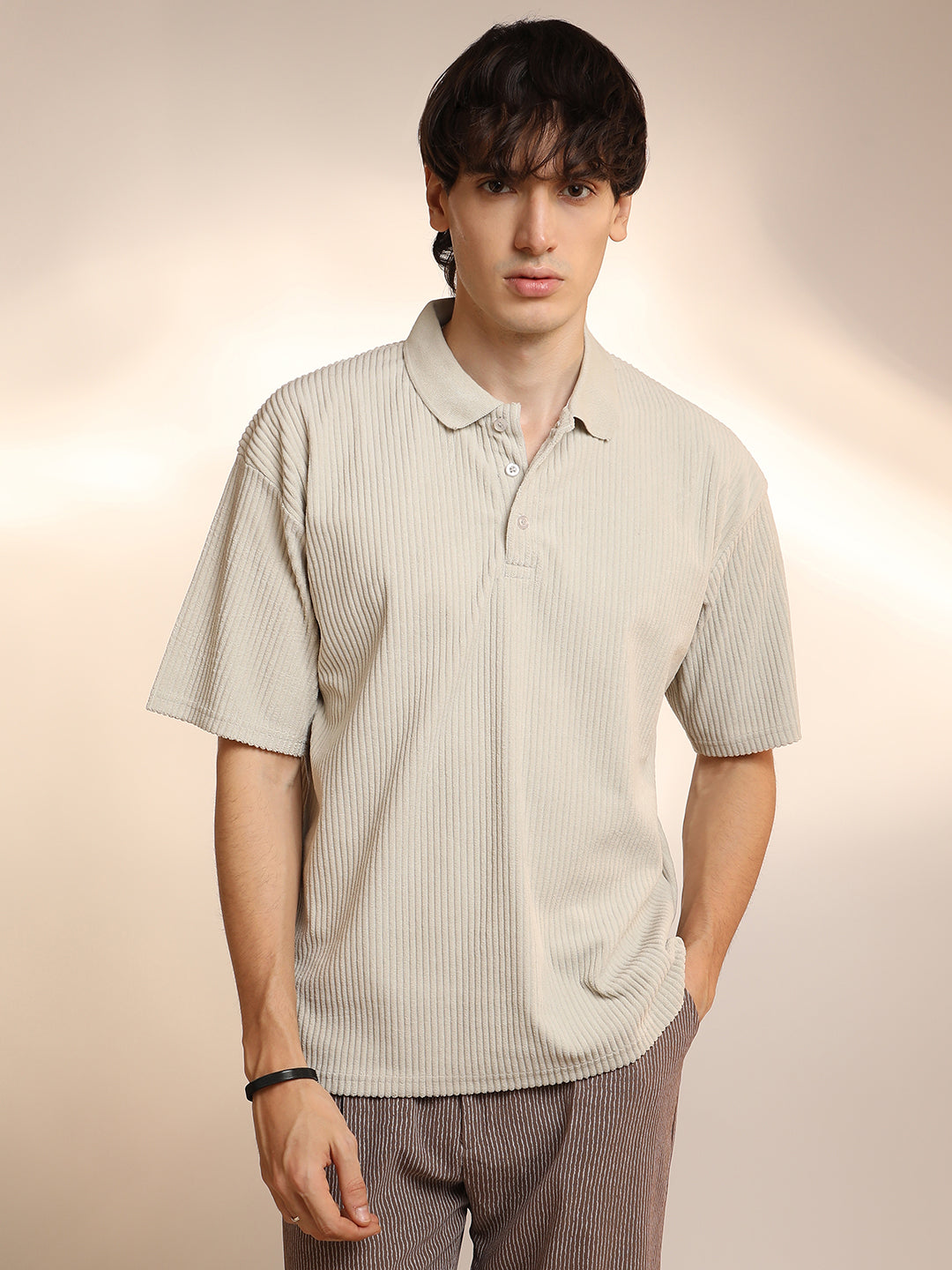 Ribbed Oversized Polo T-Shirt