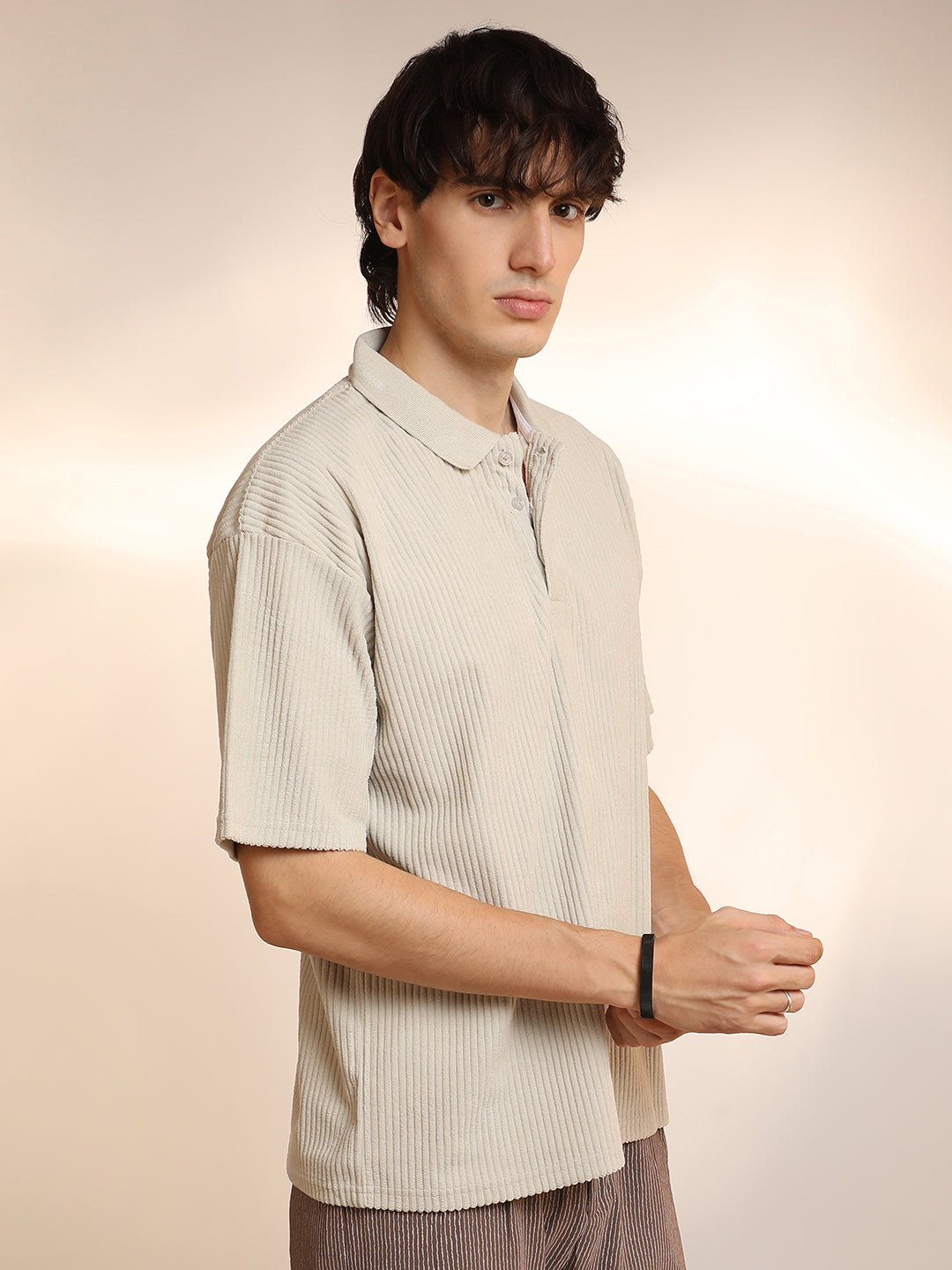 Ribbed Oversized Polo T-Shirt