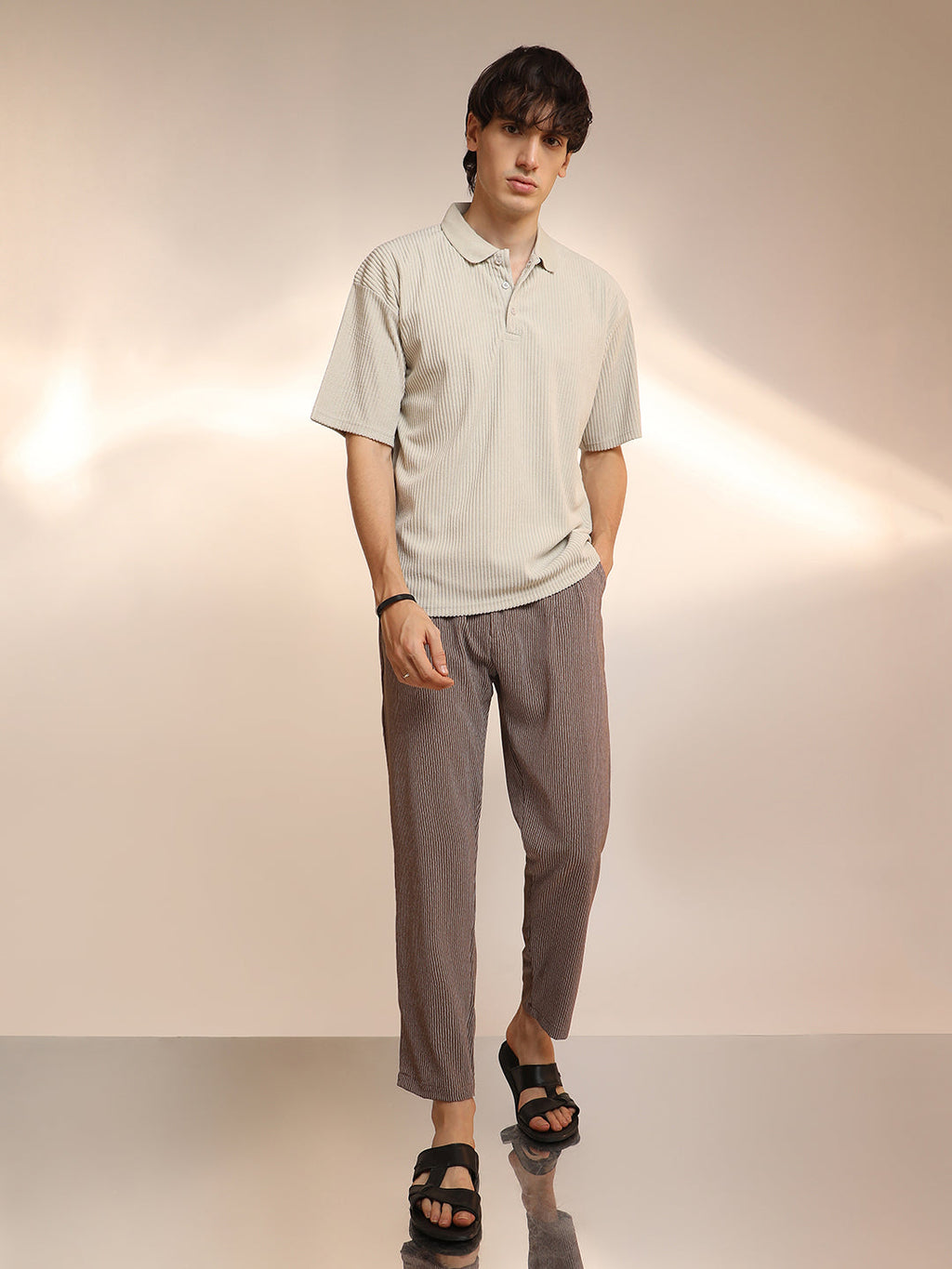 Ribbed Oversized Polo T-Shirt