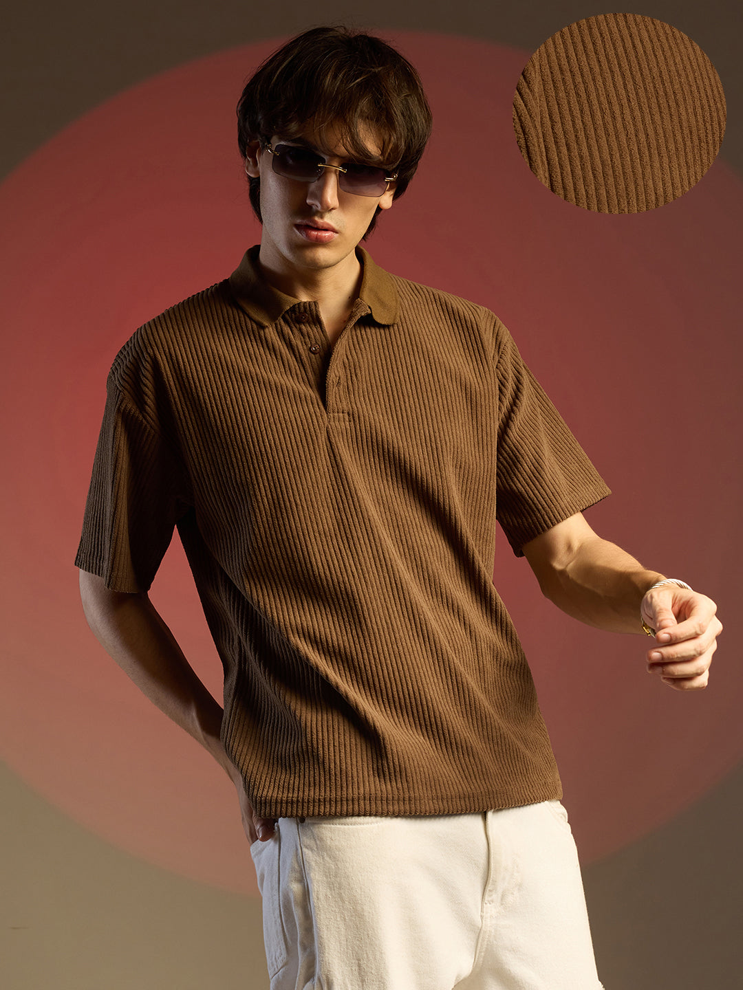 Ribbed Oversized Polo T-Shirt XL - Main Image