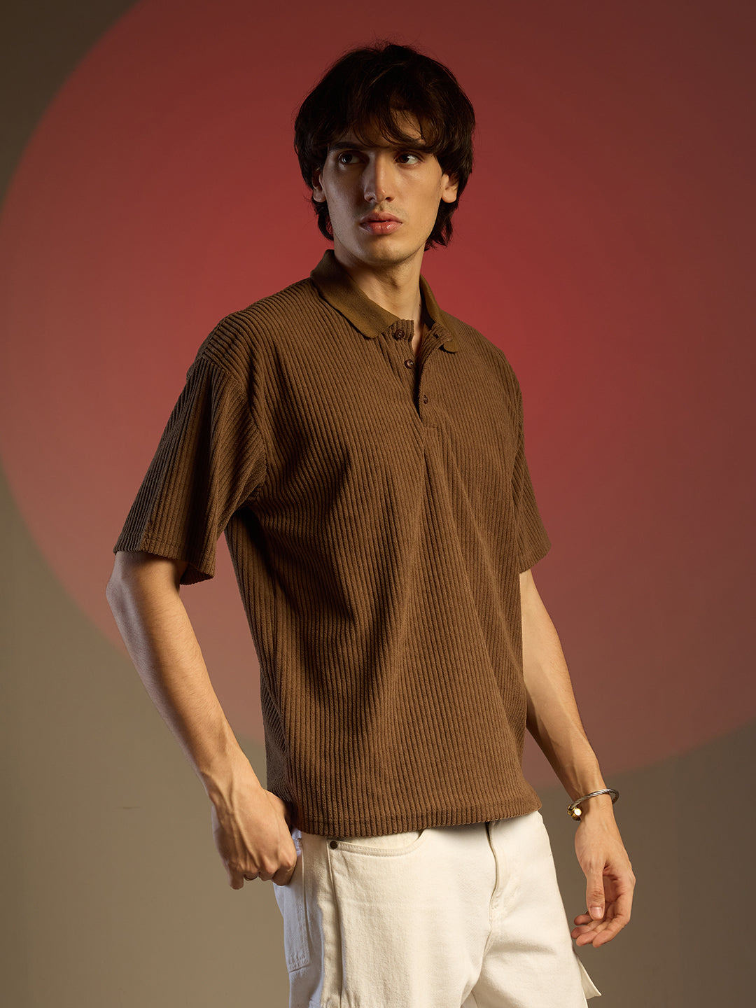 Ribbed Oversized Polo T-Shirt