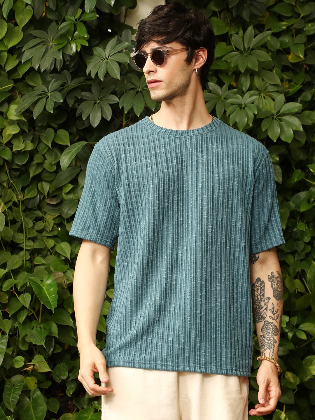 Sugarcane-Ribbed Oversized T-Shirt