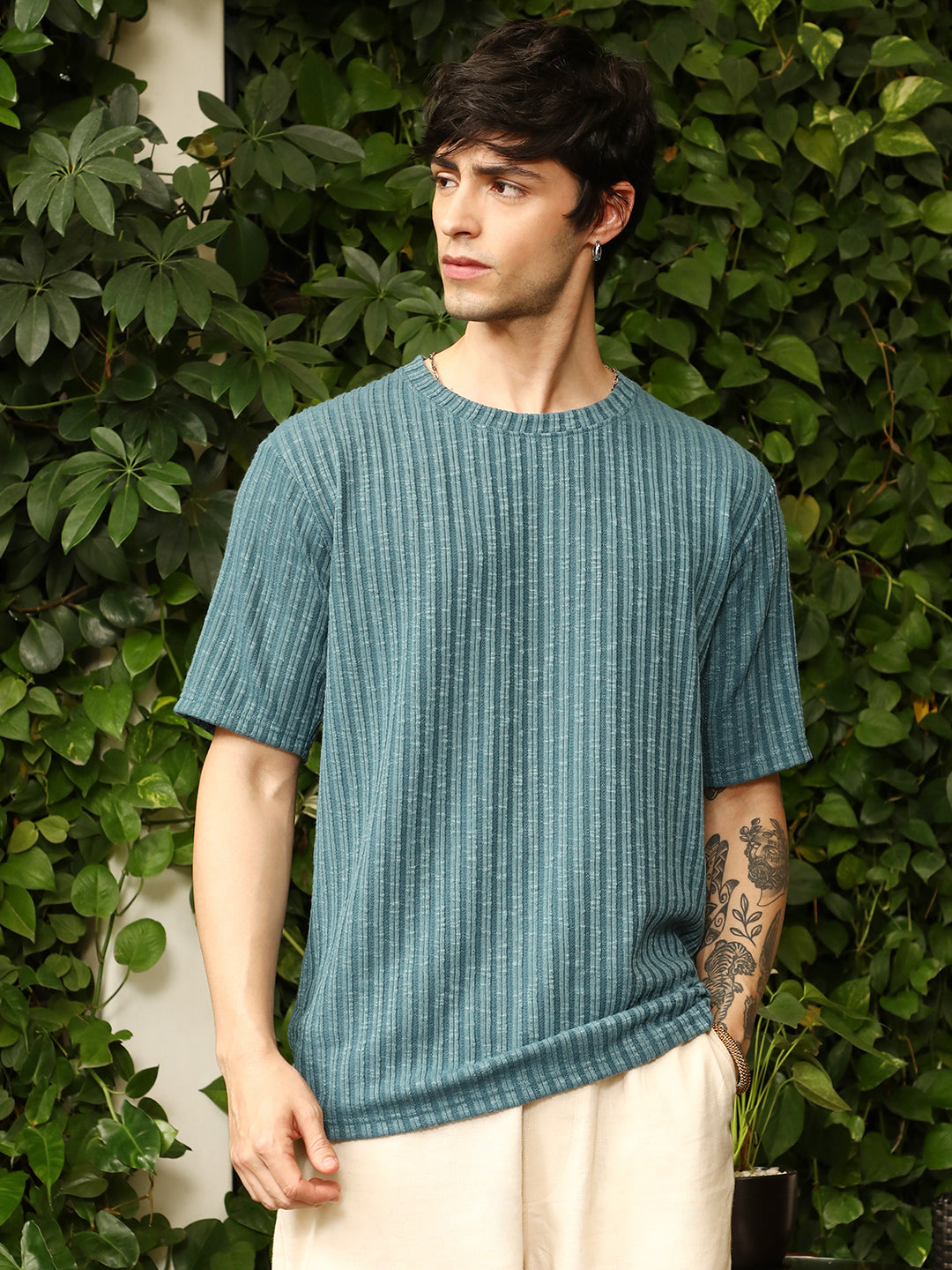 Sugarcane-Ribbed Oversized T-Shirt