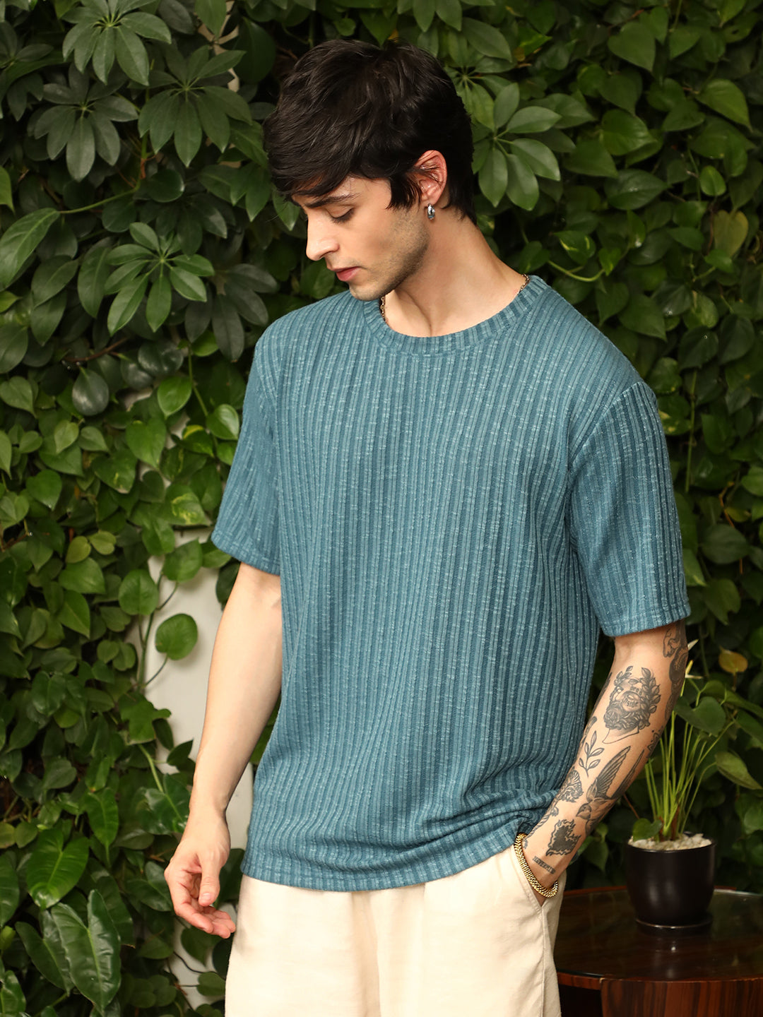 Sugarcane-Ribbed Oversized T-Shirt