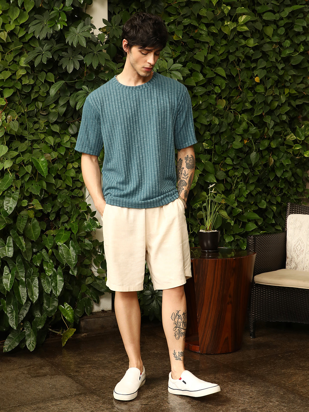 Sugarcane-Ribbed Oversized T-Shirt