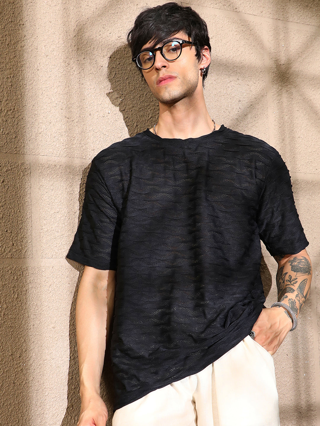 Wave-Tactile Oversized T-Shirt