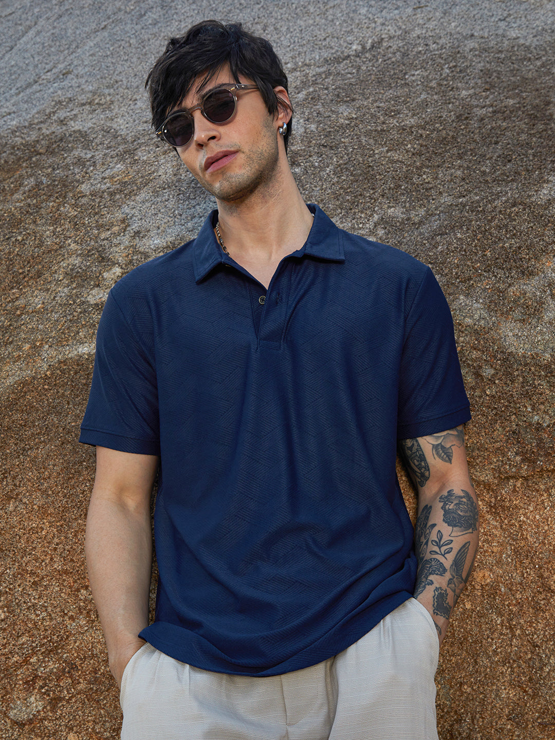 Basket-Textured Polo T-Shirt