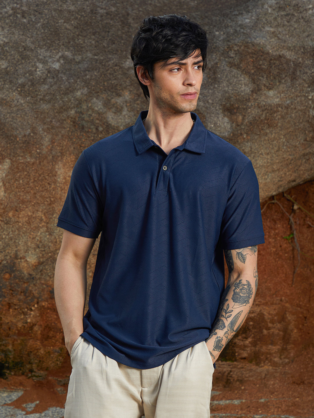 Basket-Textured Polo T-Shirt