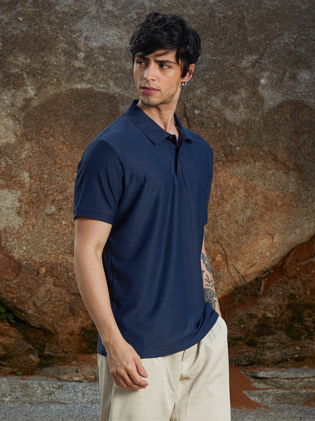 Basket-Textured Polo T-Shirt