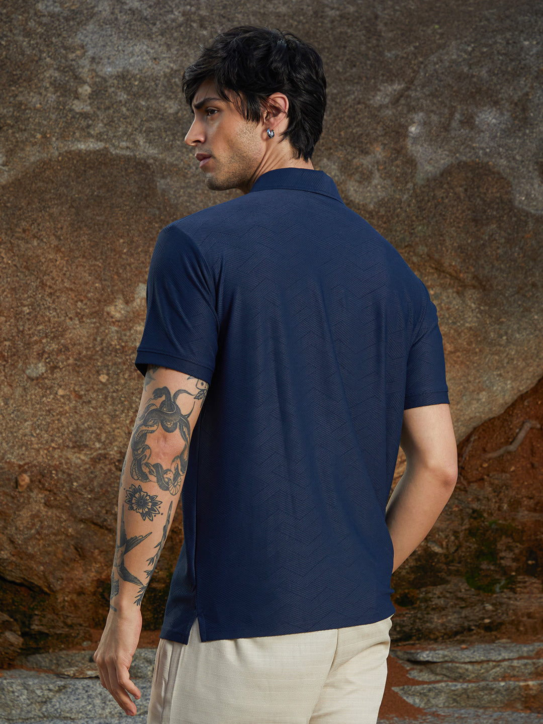 Basket-Textured Polo T-Shirt