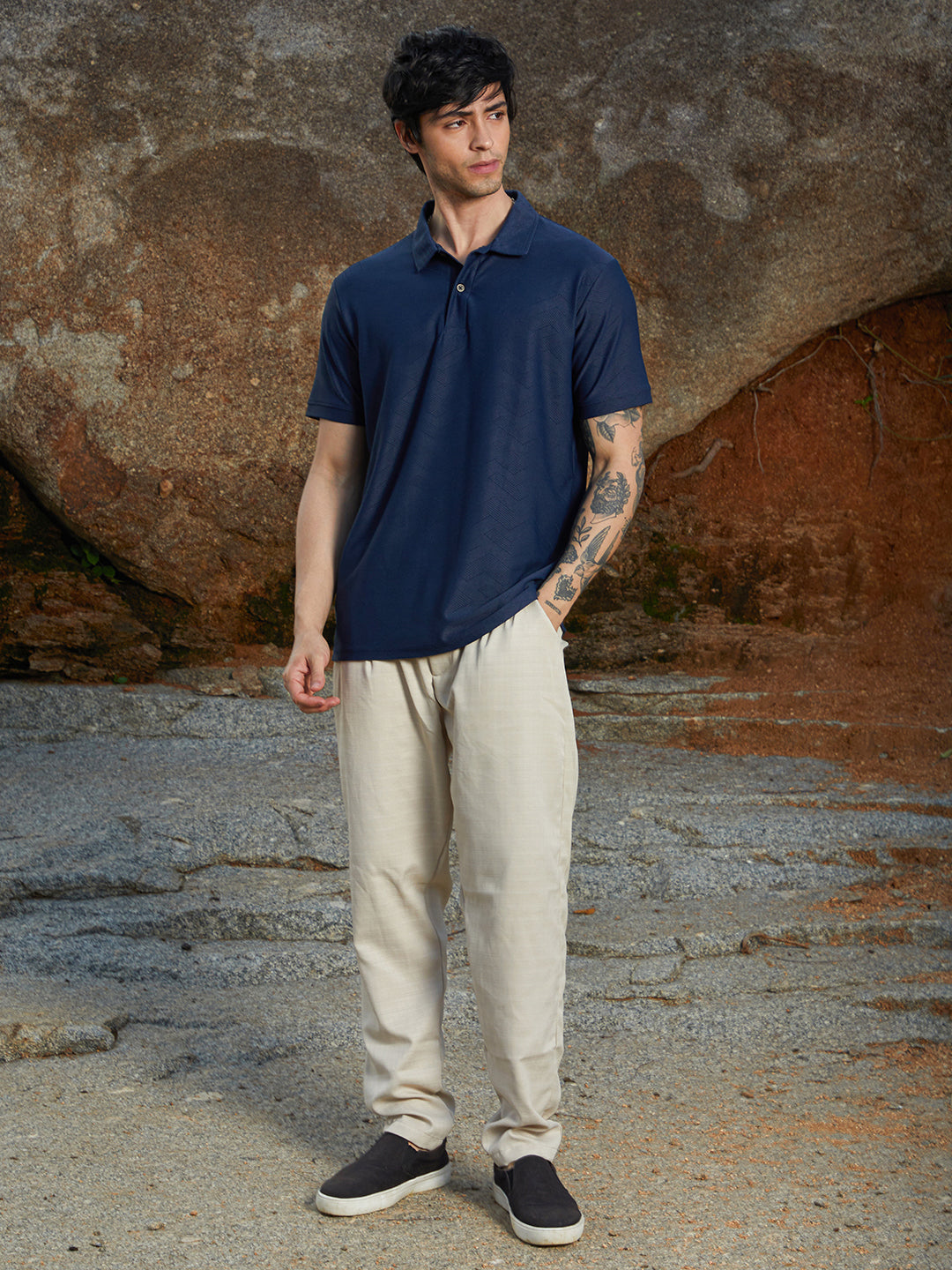 Basket-Textured Polo T-Shirt