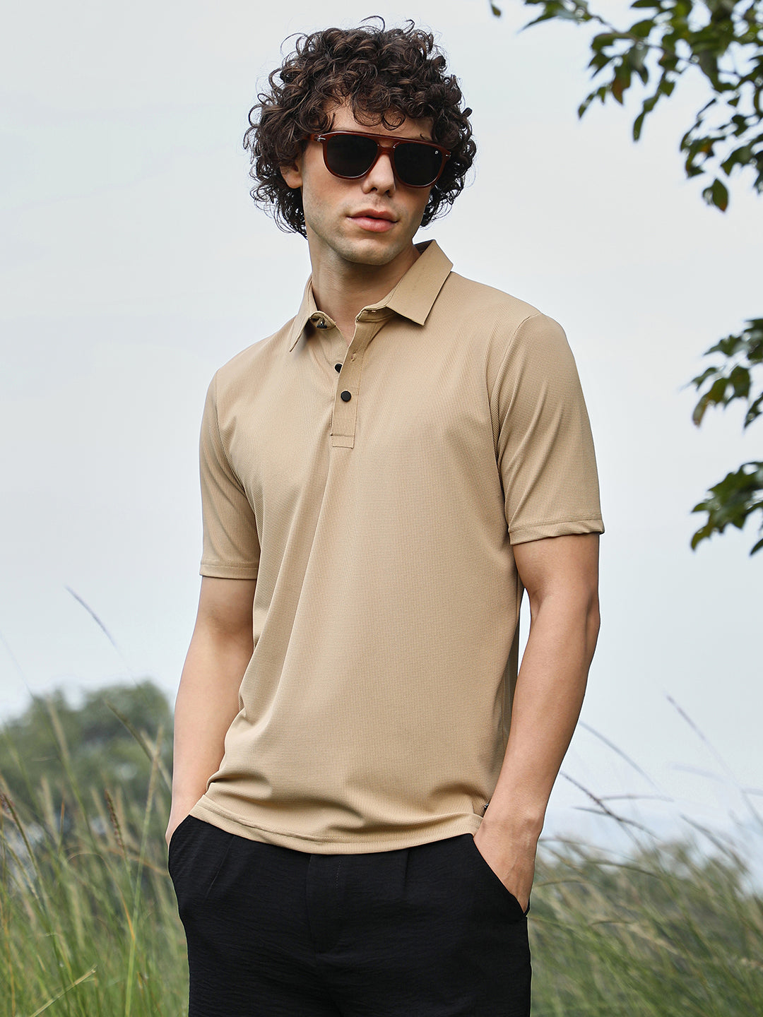 Solid Knit Polo T-Shirt