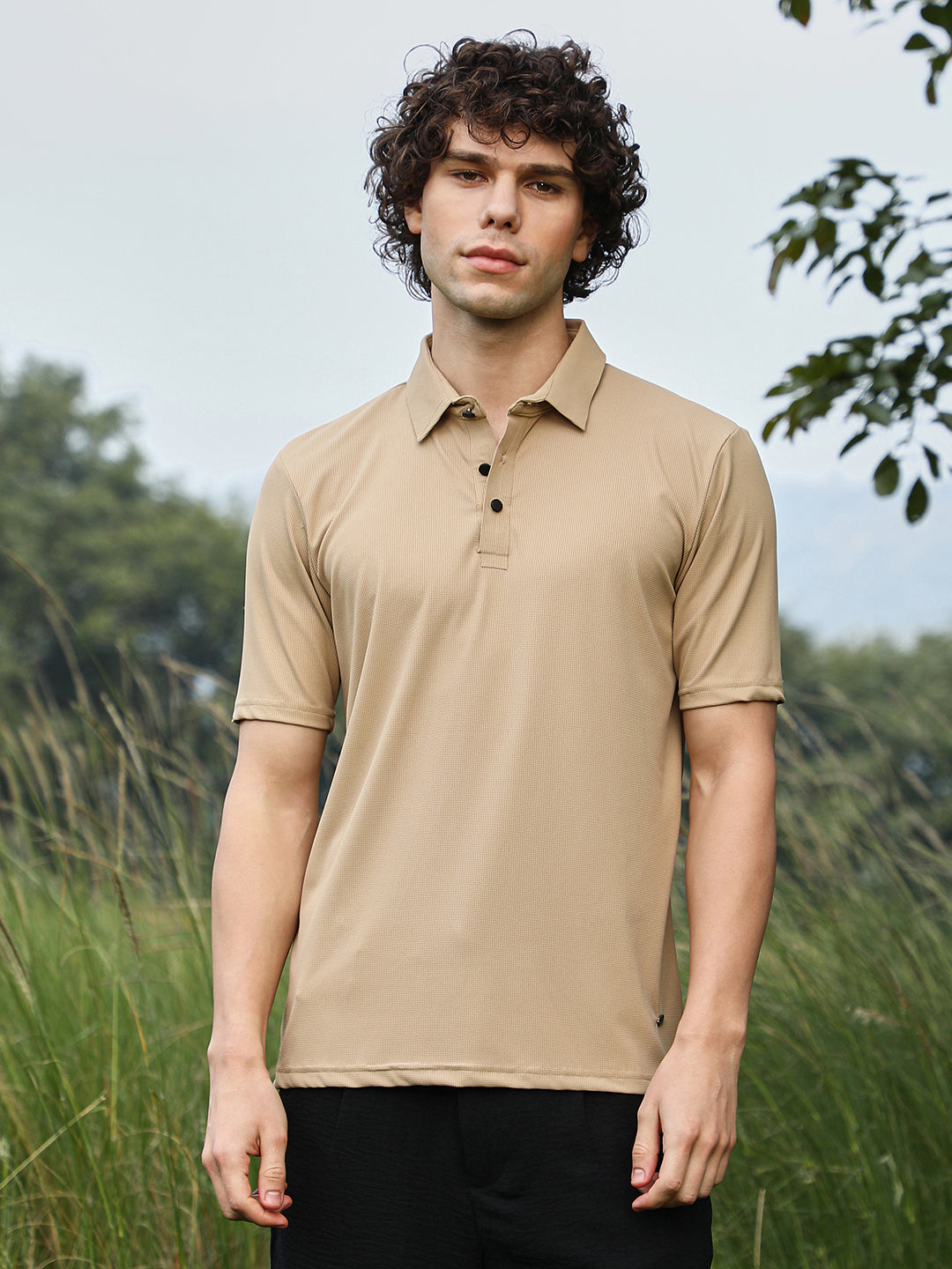 Solid Knit Polo T-Shirt