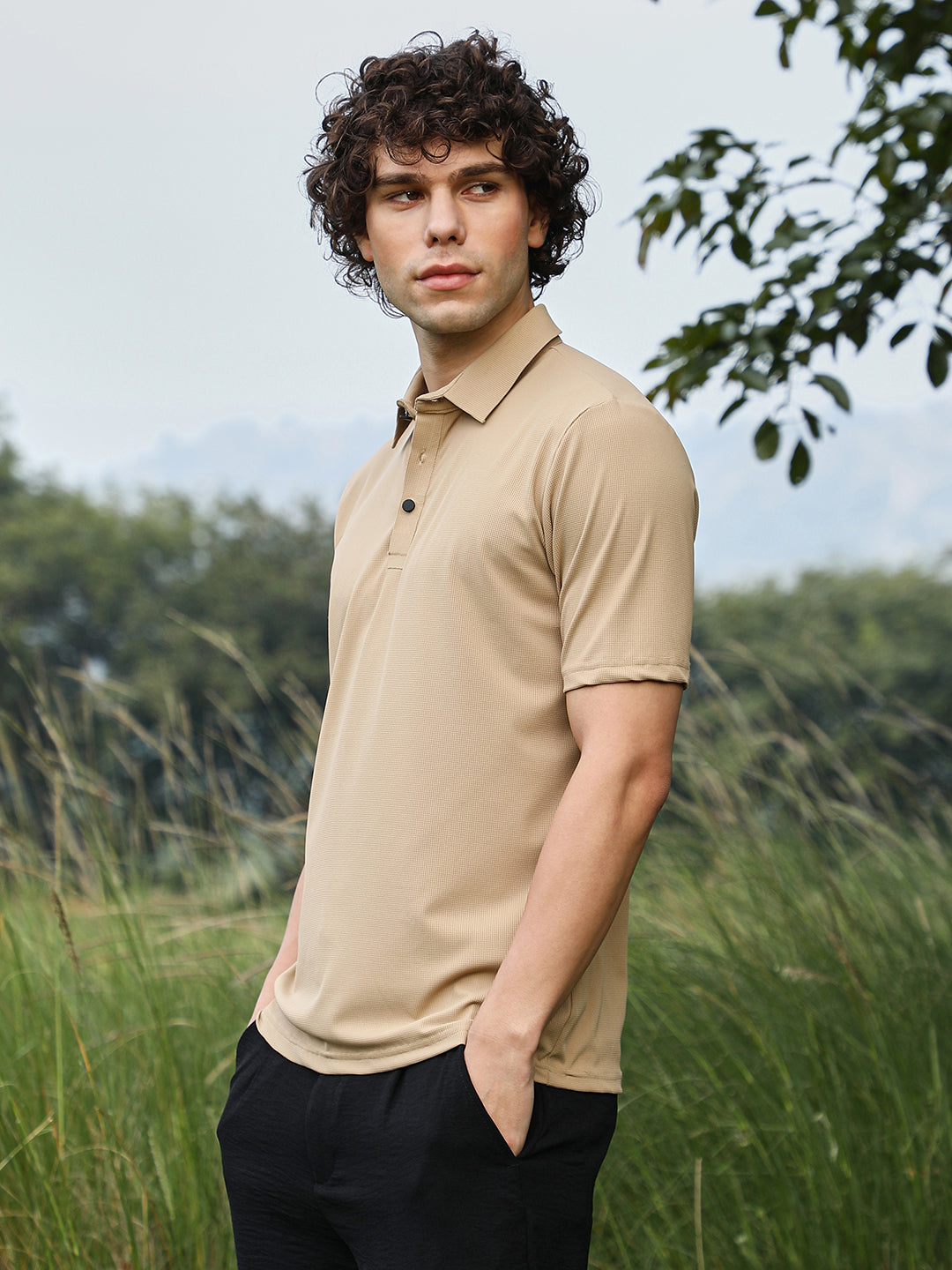 Solid Knit Polo T-Shirt