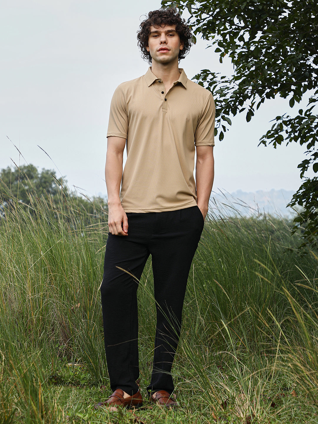 Solid Knit Polo T-Shirt