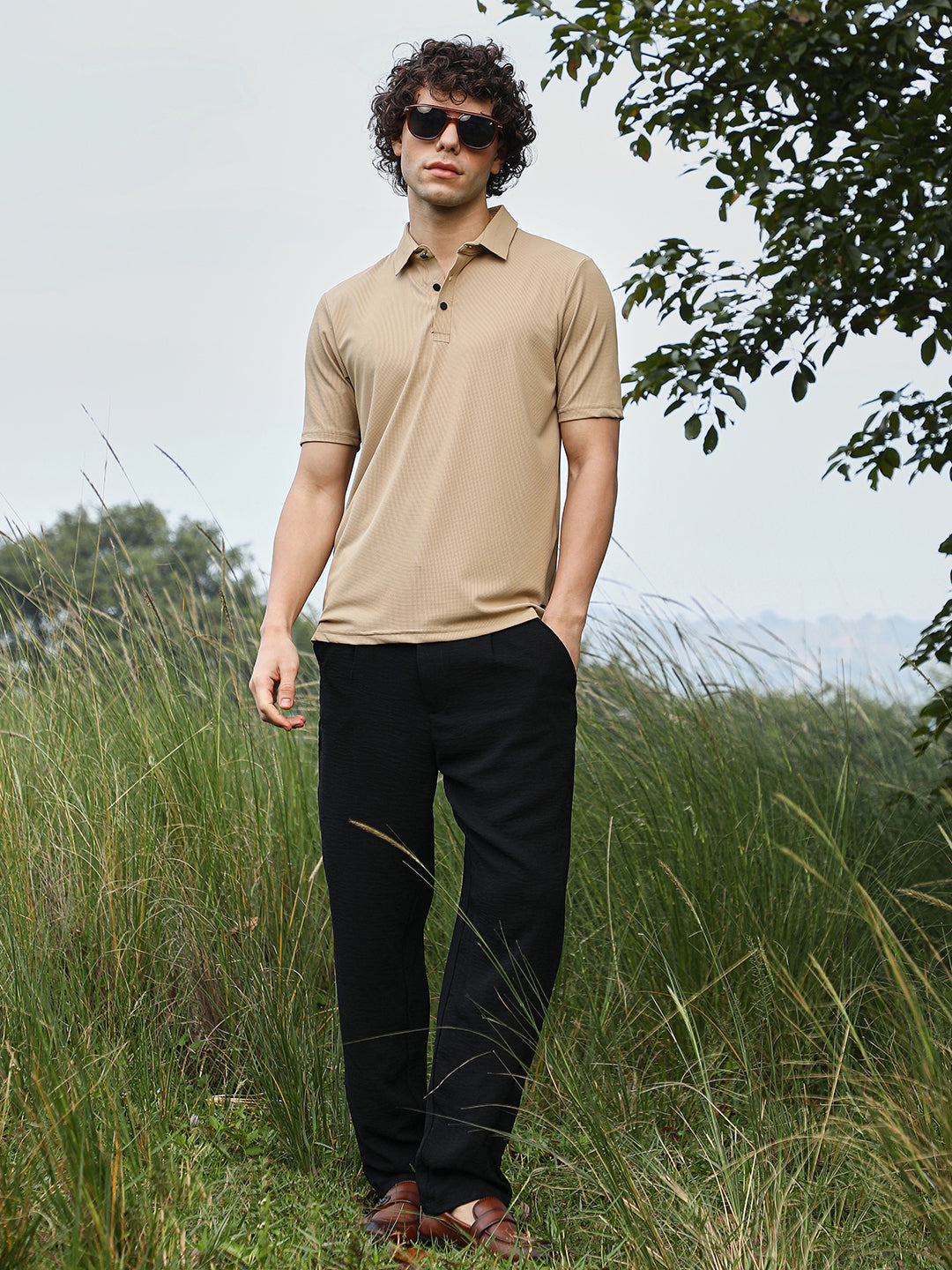 Solid Knit Polo T-Shirt