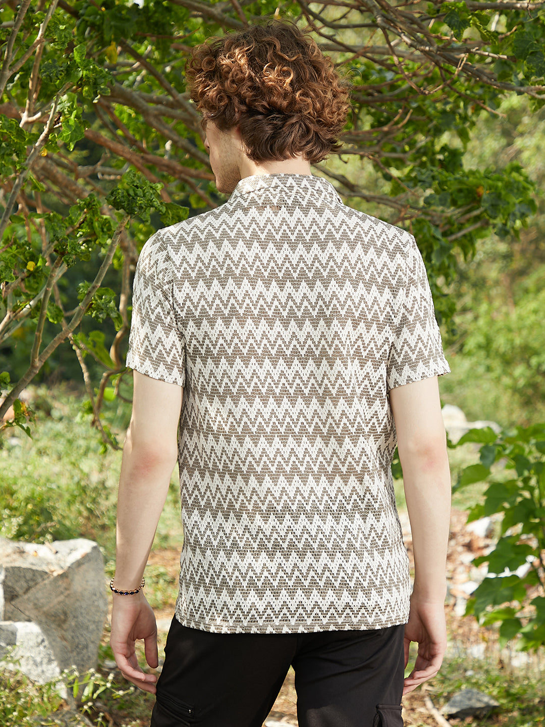 Zig-Zag Knit Polo T-Shirt