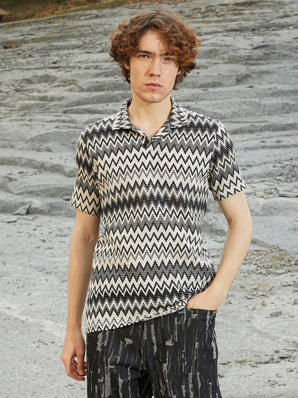 Zig-Zag Knit Polo T-Shirt