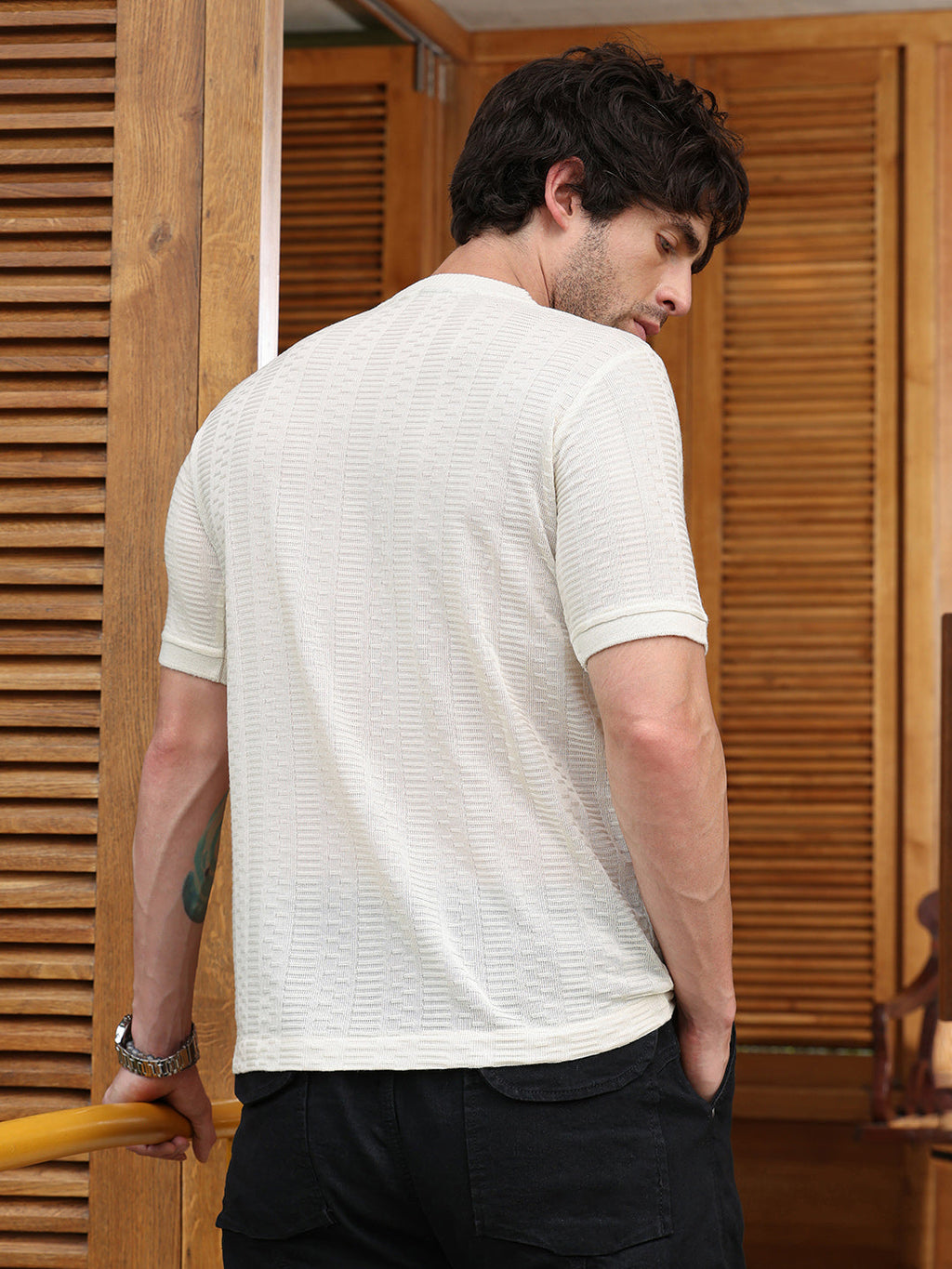 Dash-Ribbed Knit T-Shirt