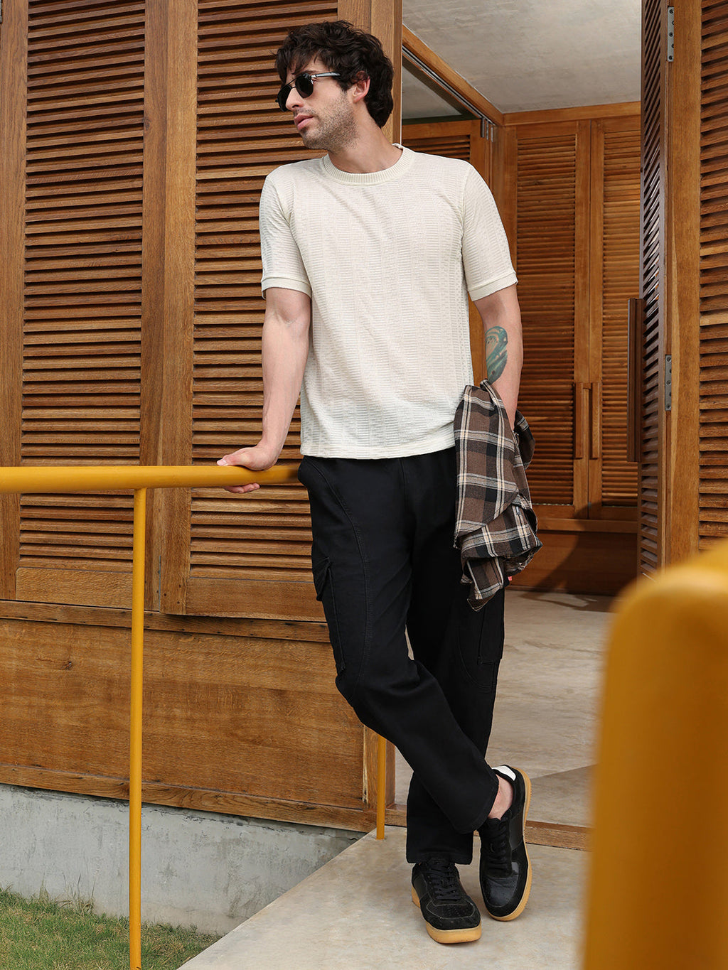 Dash-Ribbed Knit T-Shirt