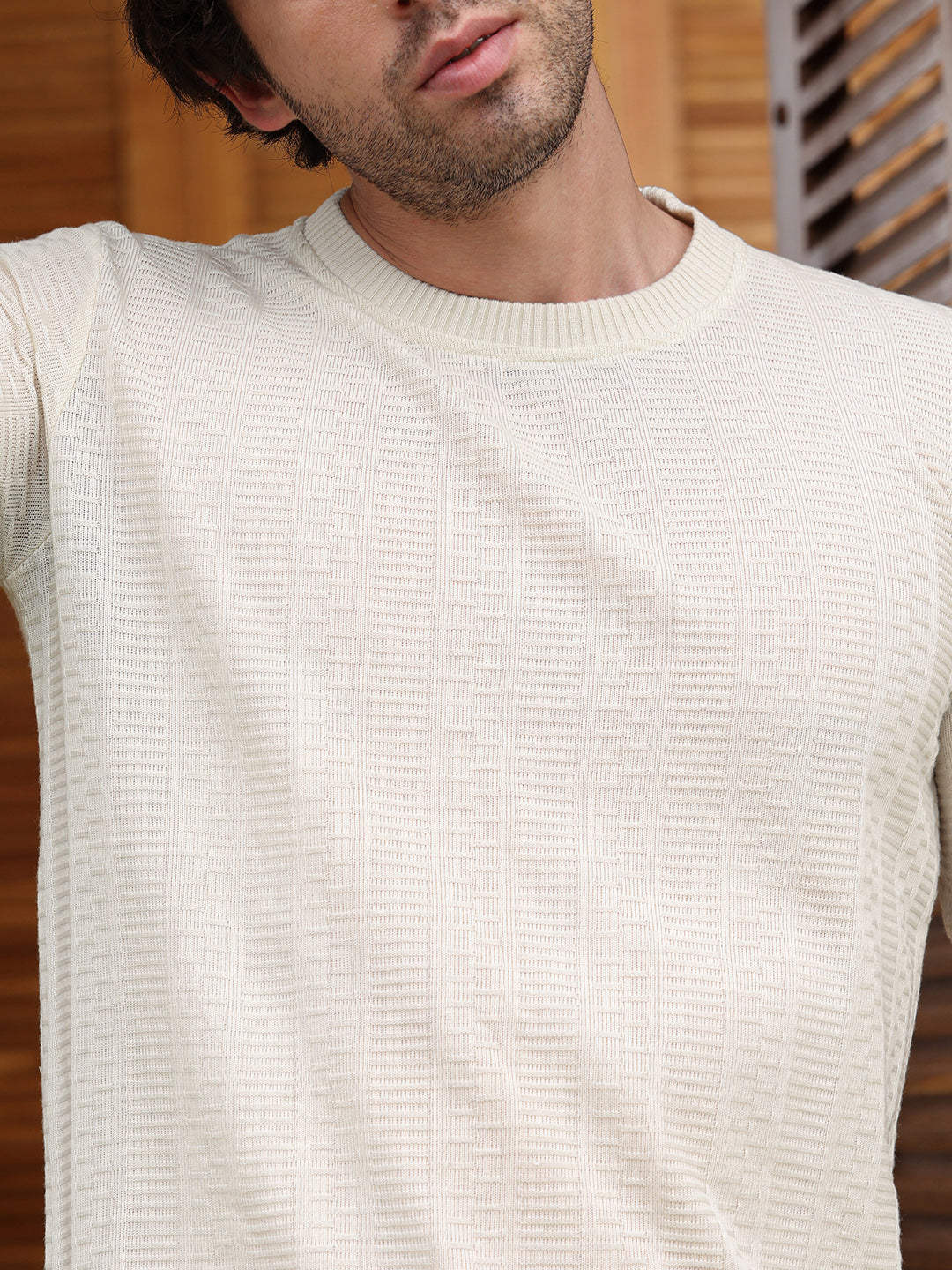 Dash-Ribbed Knit T-Shirt