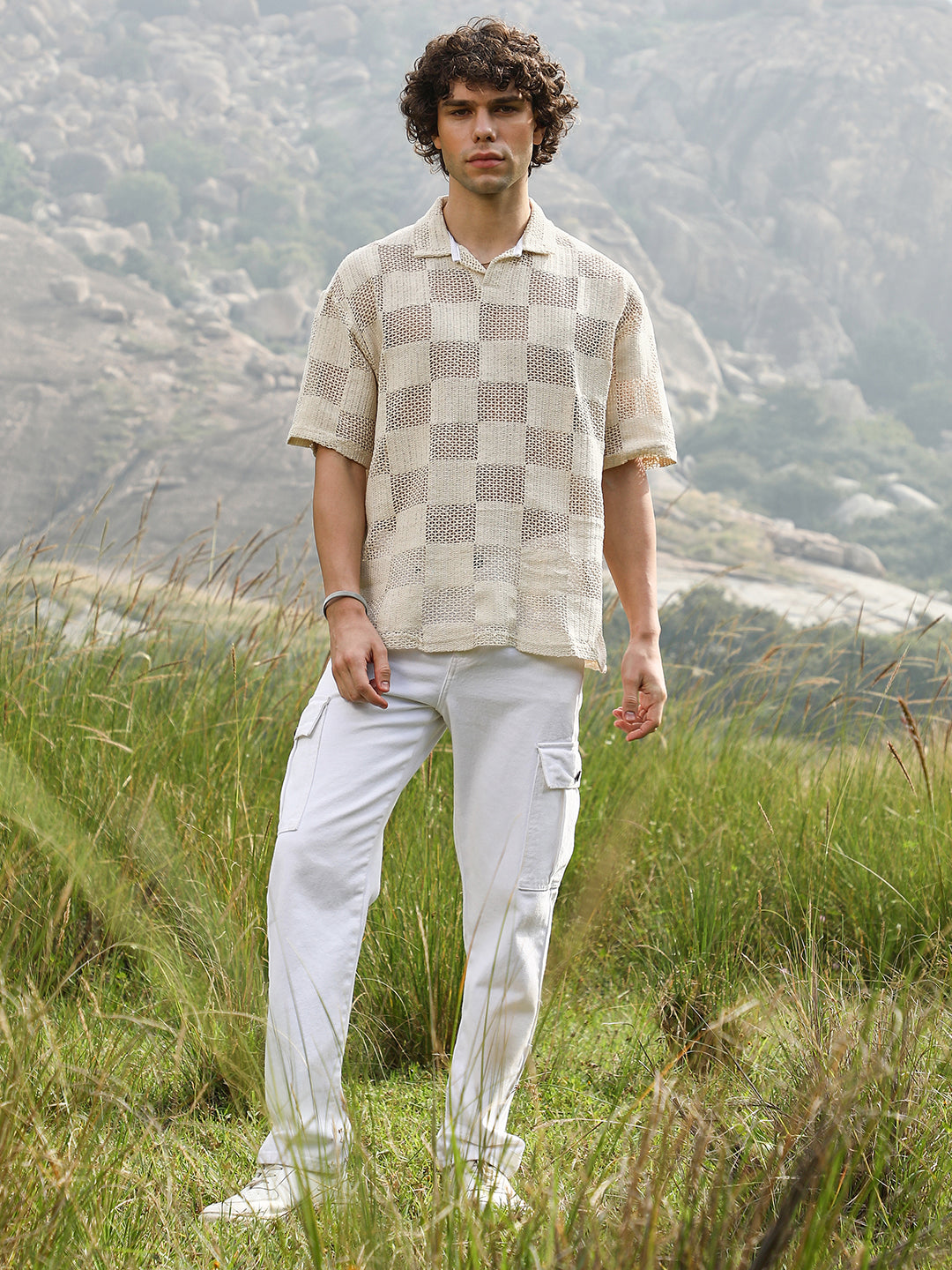 Grid Oversized Polo T-Shirt