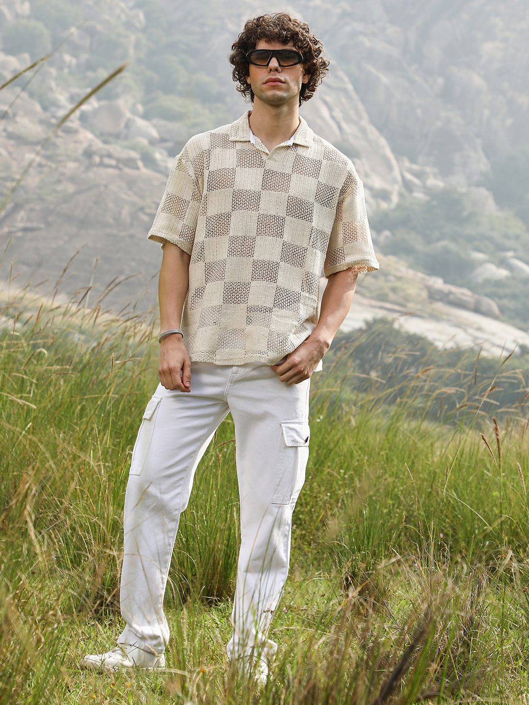 Grid Oversized Polo T-Shirt