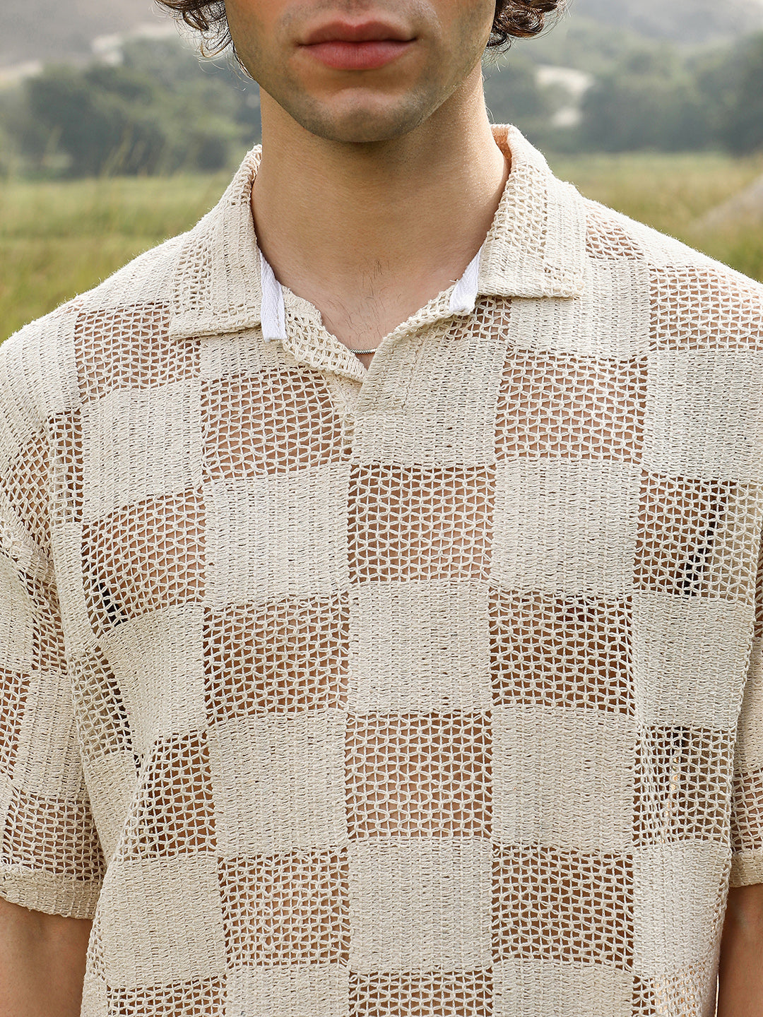 Grid Oversized Polo T-Shirt