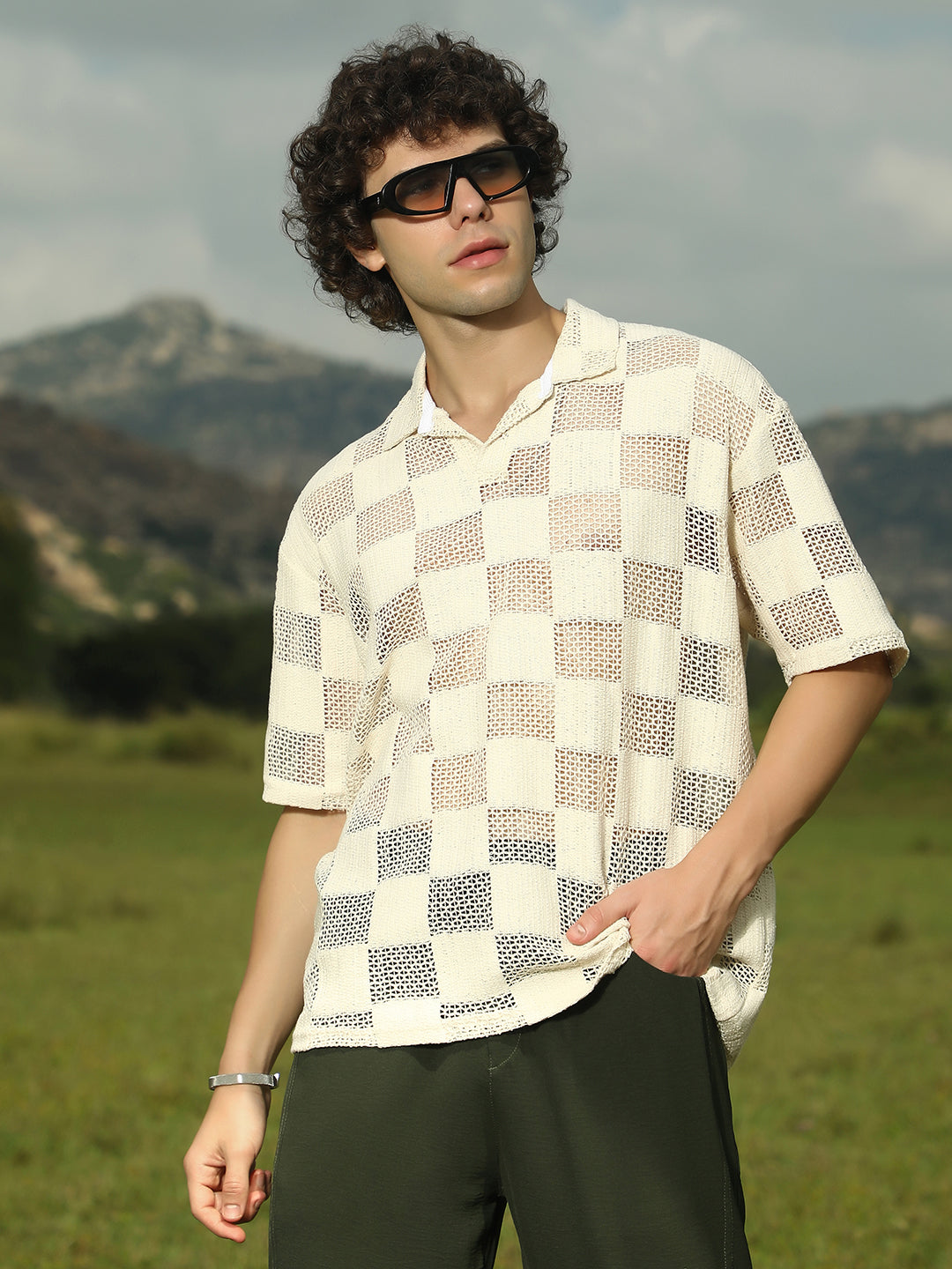 Grid Oversized Polo T-Shirt