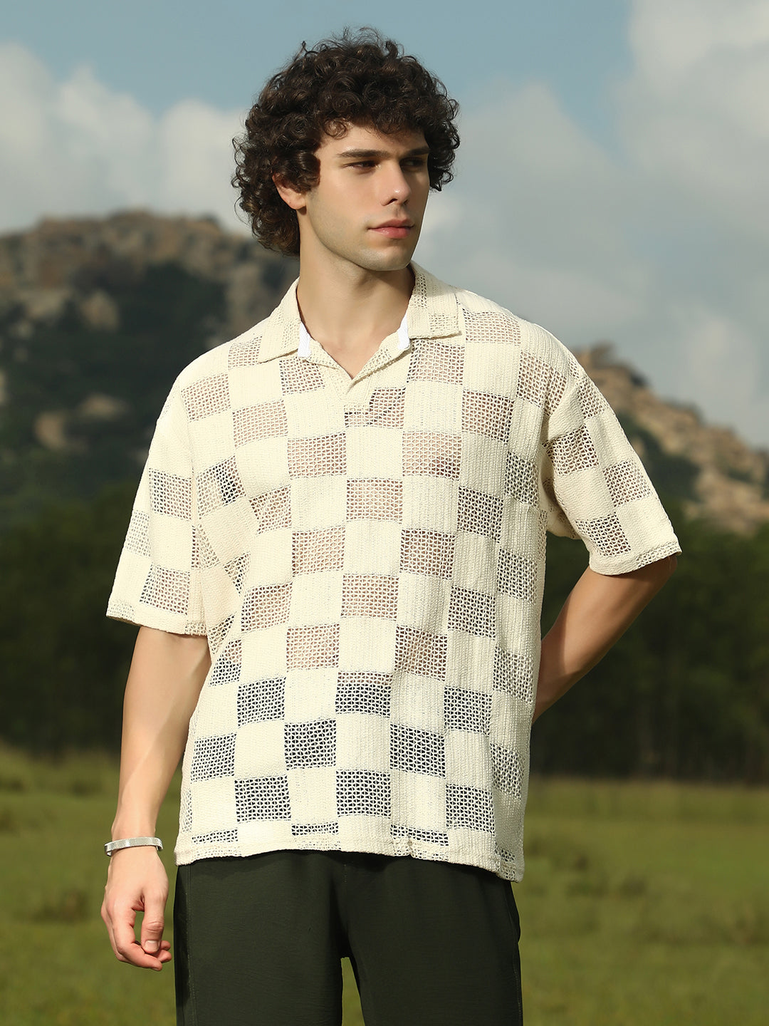 Grid Oversized Polo T-Shirt