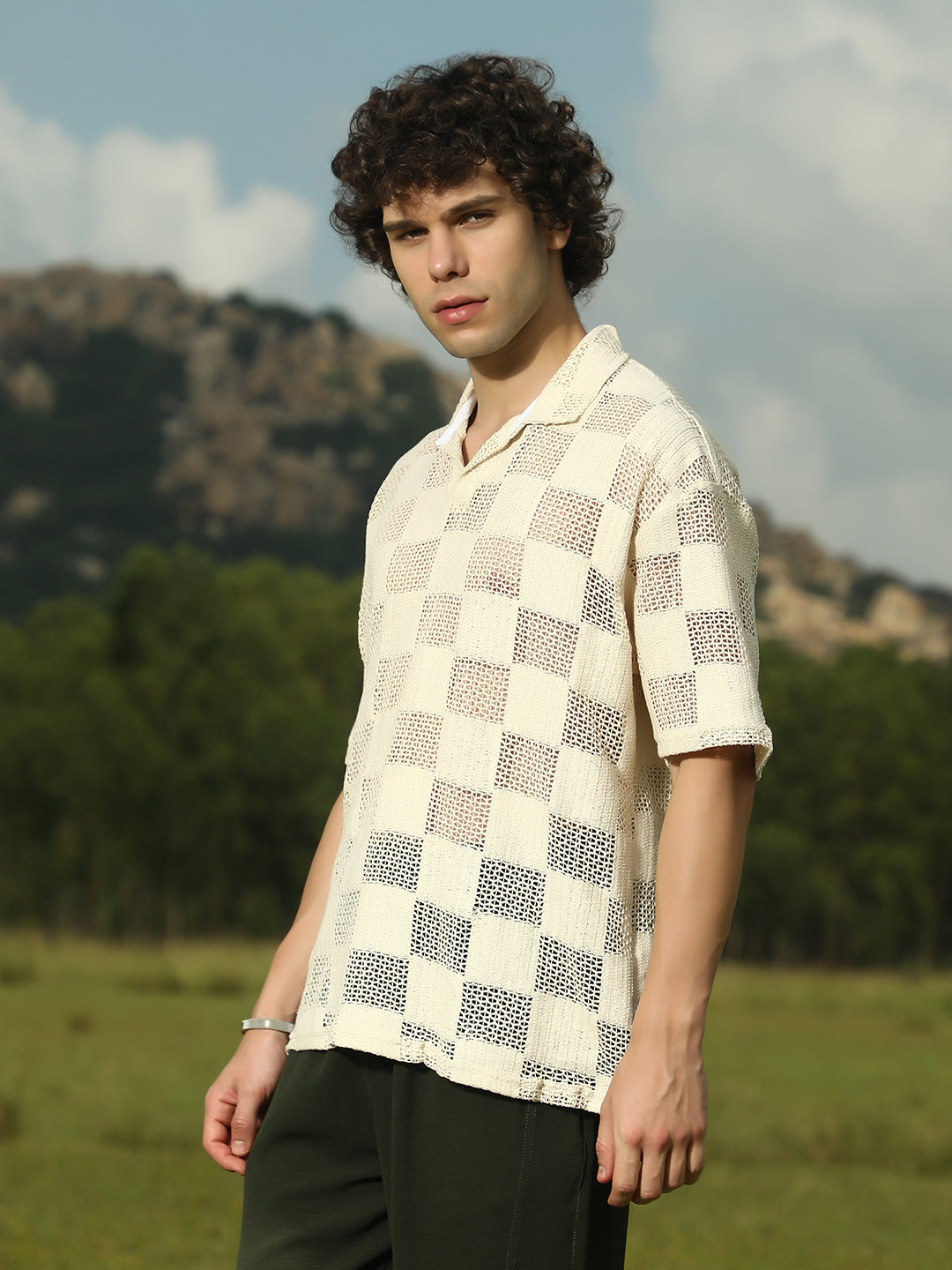 Grid Oversized Polo T-Shirt