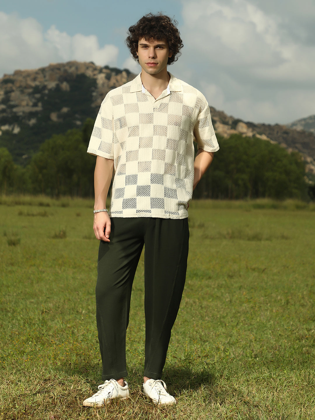 Grid Oversized Polo T-Shirt