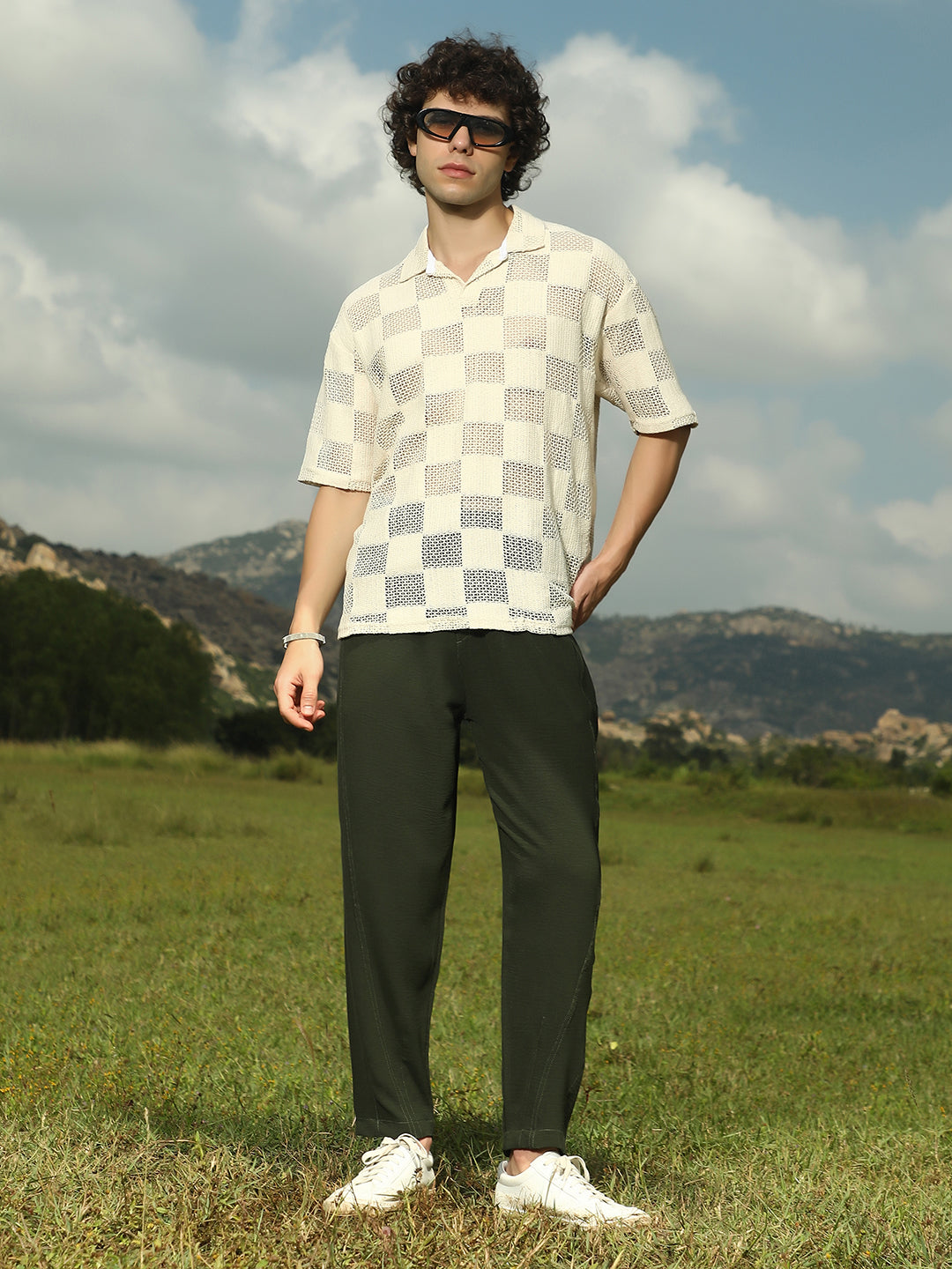 Grid Oversized Polo T-Shirt